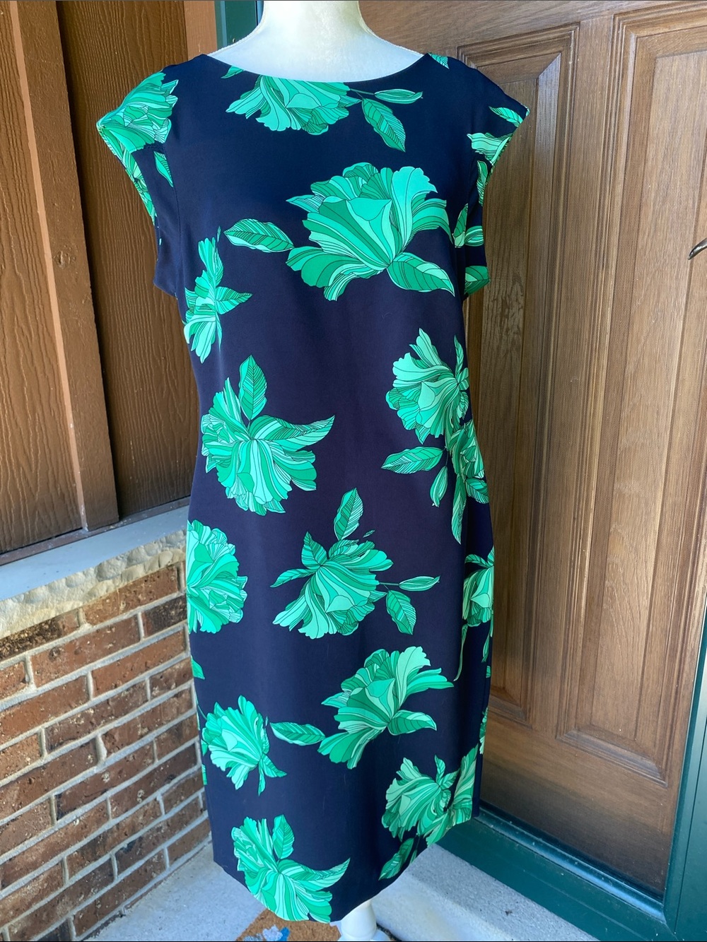 Tommy Hilfiger Navy Midi Dress with Green Floral Print